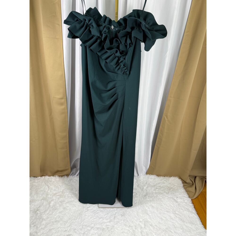 XSCAPE Plus Size Off Shoulder Ruffle Midi Dress Pine Green 18W NWT - Picture 2 of 5